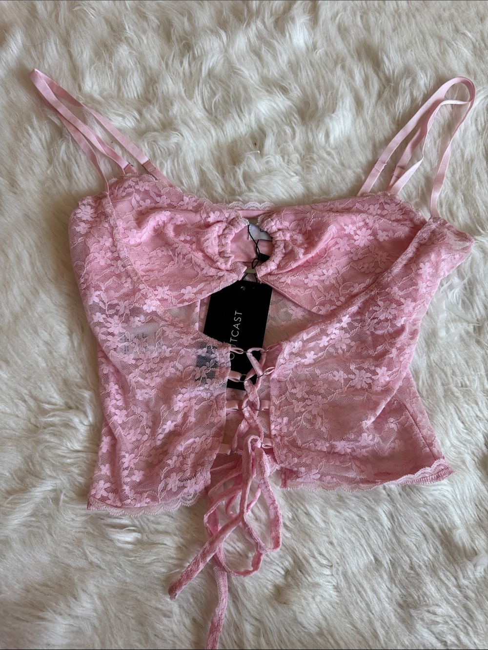 Outcast Pink Lace Crop Bralette with Center Ring